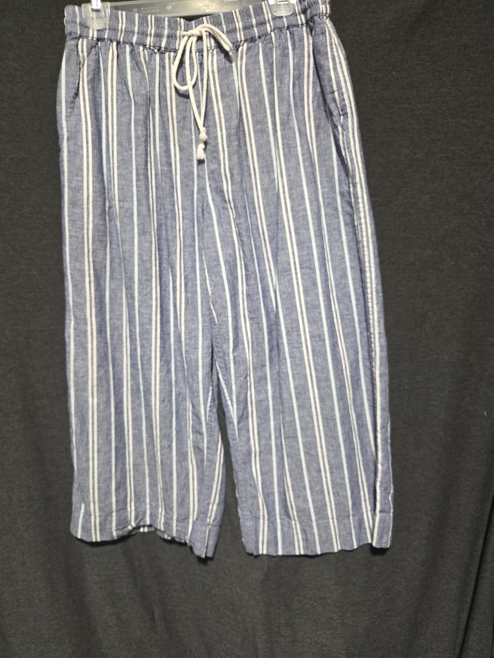 beachlunchlounge Blue and White Vertical Stripe Hybrid Capri Sz Med